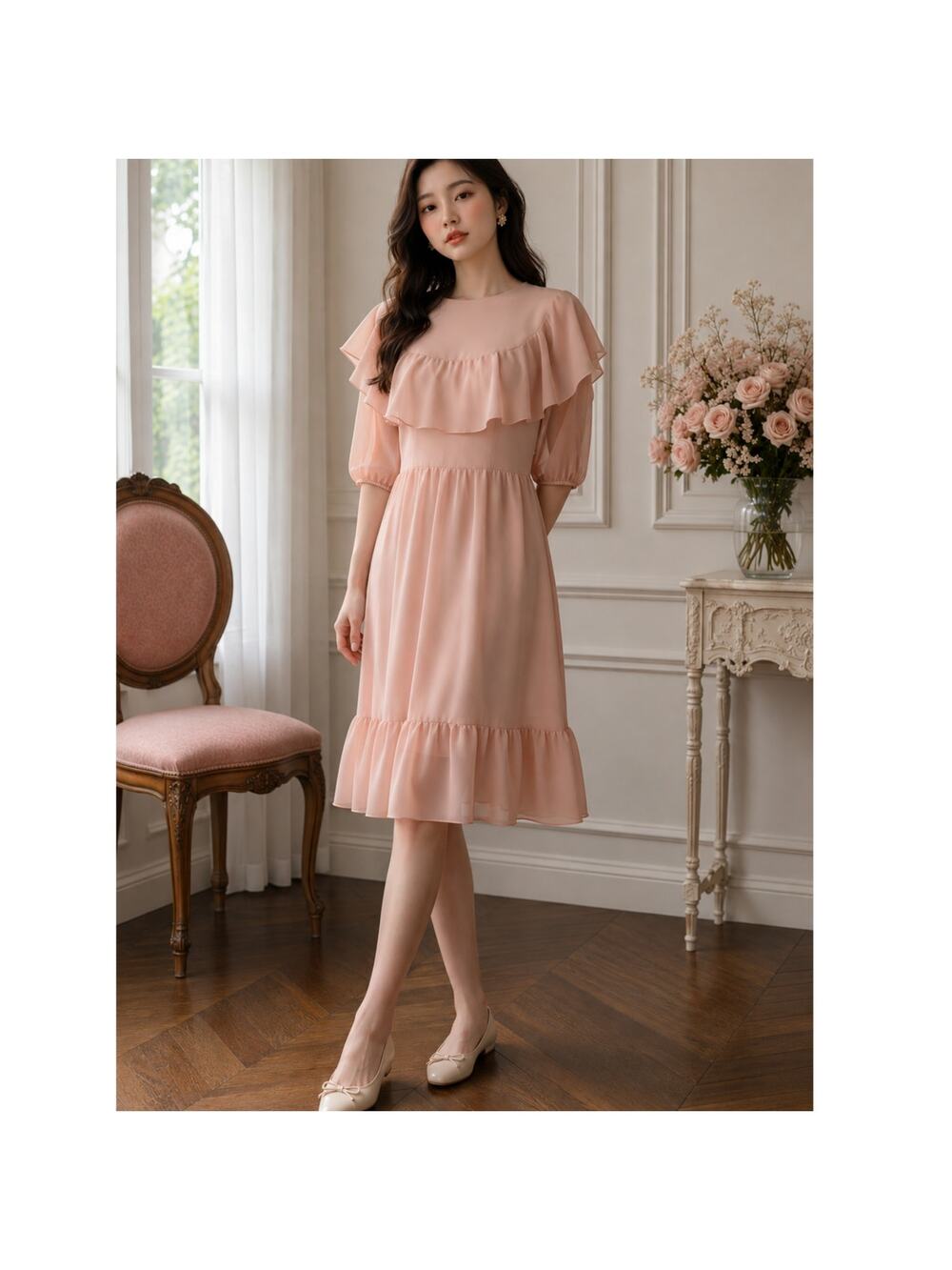 RED VALENTINO Pastel‎ Pink Ruffle Cape Dress SMALL 4/40 Romantic Tiered Coquette
